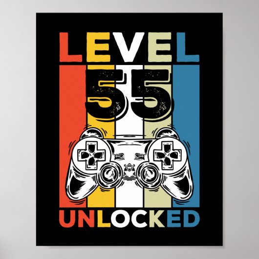 Geburtstag 55. Stufe Entsperrt 55 Gaming Vintag Poster (Vorne)