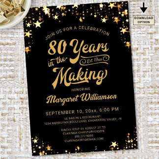 Geburtstag 80 Jahre in der Making Black Gold Stars Einladung