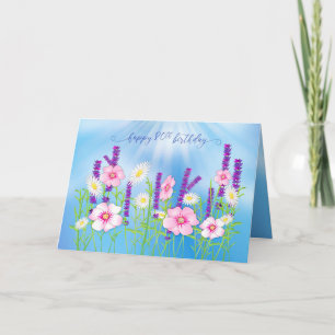 Geburtstag 80. Soft Delicate Flower Garden Blue Karte