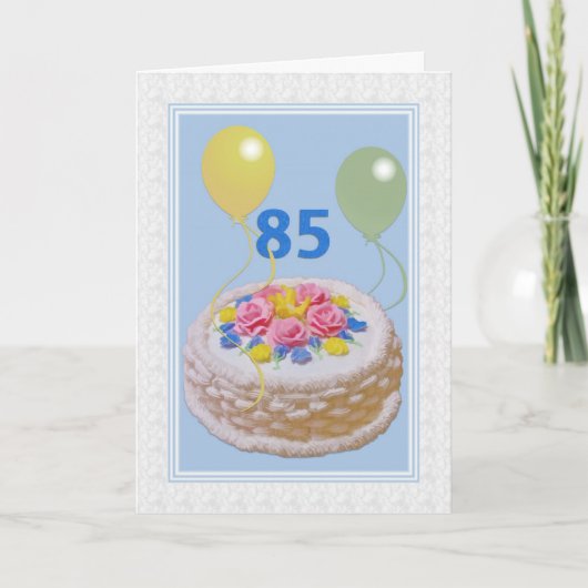 Geburtstag, 85., Kuchen und Ballone Karte (Vorderseite)