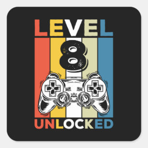 Geburtstag 8. Level freigeschaltet 8 Gaming Vintag Quadratischer Aufkleber