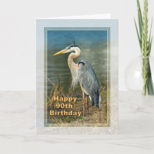 Geburtstag, 90., Great Blue Heron Bird Card Karte (Vorderseite)
