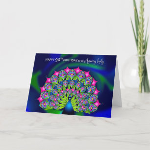 Geburtstag 90. Schöne farbenfrohe Pfauenkarte Karte