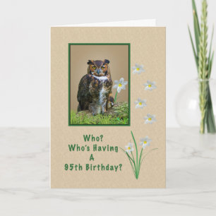 Geburtstag, 95., Großes Horned Owl und Blume Karte