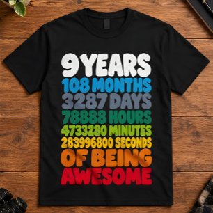 Geburtstag 9 Jahre 108 Monate Sekunden Awesome Kun T-Shirt