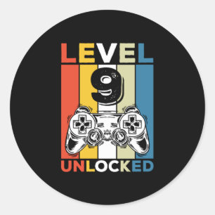 Geburtstag 9. Level freigeschaltet 9 Gaming Vintag Runder Aufkleber