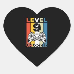 Geburtstag 9. Stufe freigeschaltet 9 Gaming Vintag Herz-Aufkleber
