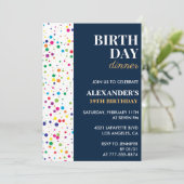 Geburtstag Abendessen Navy Blue Confetti 39. Gebur Einladung (Stehend Vorderseite)