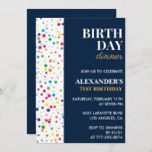 Geburtstag Abendessen Navy Blue Confetti 71. Gebur Einladung (Vorne/Hinten)