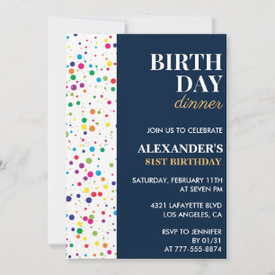 Geburtstag Abendessen Navy Blue Confetti 81. Gebur Einladung