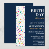 Geburtstag Abendessen Navy Blue Confetti 92. Gebur Einladung (Vorne/Hinten)
