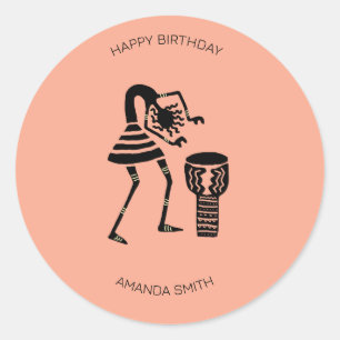 Geburtstag, African Art Niedlich Silhouette Music  Runder Aufkleber