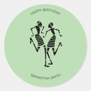 Geburtstag, afrikanische Art Silhouette Happy Danc Runder Aufkleber