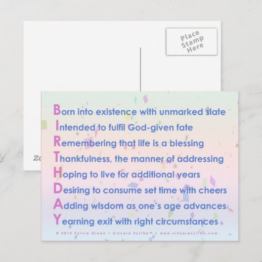 Geburtstag (akrostisch) postkarte (Vorne/Hinten)