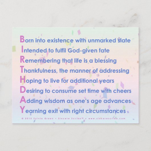 Geburtstag (akrostisch) postkarte (Vorderseite)