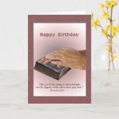 Geburtstag, alte Hände, abgenutzte Bibel, religiös Karte (Gelbe Blume)