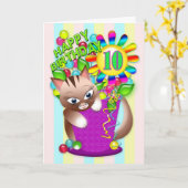 Geburtstag - Alter 10 - Kitty Cat Celebrating Karte (Gelbe Blume)