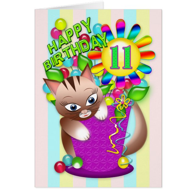 Geburtstag - Alter 11 - Kitty Cat Celebrating (Vorne)