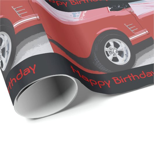 Geburtstag, alter, roter Mustang, Geschenkpapier (Rolleneckpunkt)