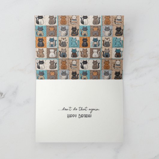 Geburtstag ältere Spaß Cat Quilt Karte (Innenseite)