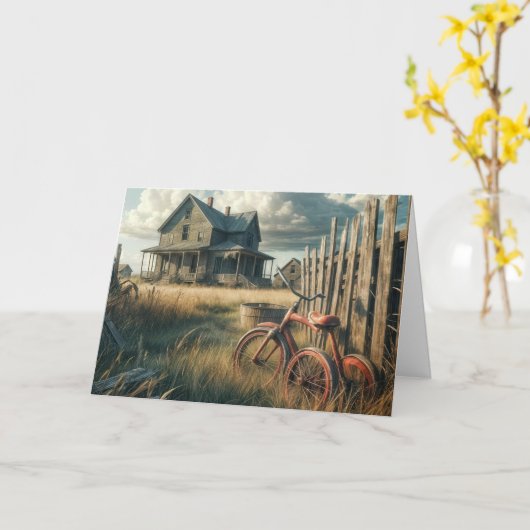 Geburtstag Altes Rotes Dreirad Karte (Gelbe Blume)