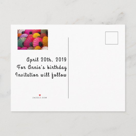 Geburtstag Ankündigung Datum freihalten Postkarte (Rückseite)