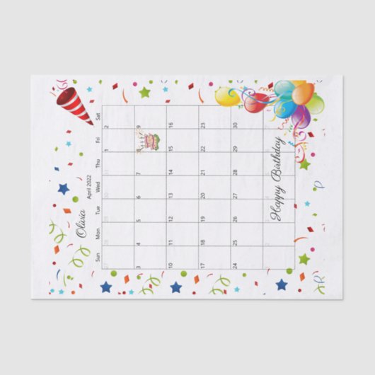 Geburtstag, April 2022 - Gewebepapier Seidenpapier (Vorderseite)