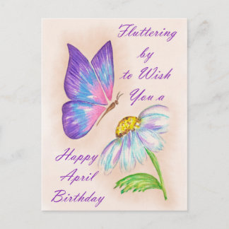 Geburtstag April Gänseblümchen und Schmetterling D Postkarte