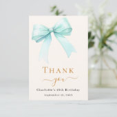 Geburtstag aquamarine grüne Schleife Dankeskarte (Stehend Vorderseite)
