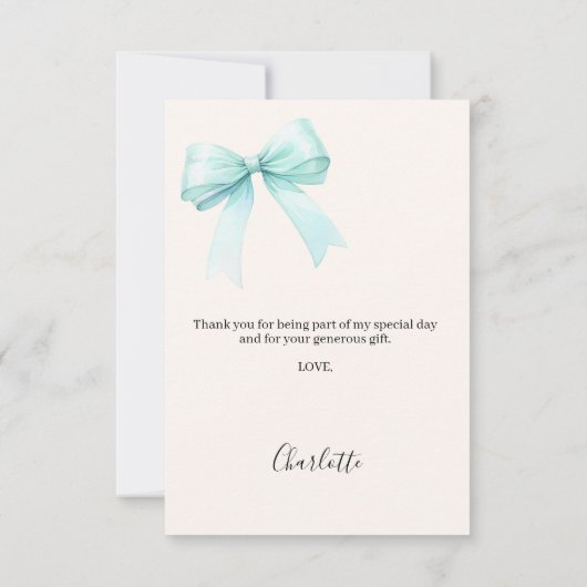 Geburtstag aquamarine grüne Schleife Dankeskarte (Rückseite)