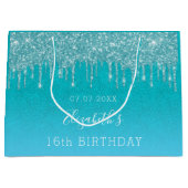 Geburtstag aquamariner blauer Glitzer Tropfen mono Große Geschenktüte (Vorderseite)