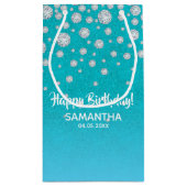 Geburtstag aquamariner, blaugrüner Glitzer Kleine Geschenktüte (Rückseite)