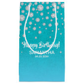 Geburtstag aquamariner, blaugrüner Glitzer Kleine Geschenktüte (Vorderseite)