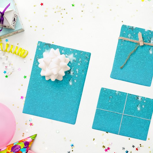 Geburtstag aquamariner Glitzer Blaues Meer grüner Geschenkpapier Set