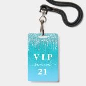 Geburtstag aquamariner Glitzer Tropfen Blue VIP Ei Ausweis (Front with Lanyard)