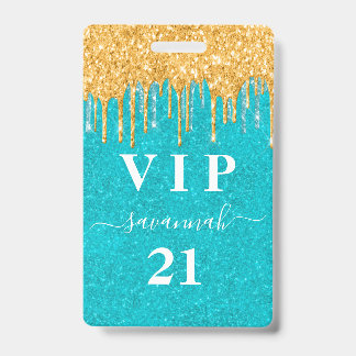 Geburtstag aquamariner Glitzer Tropfen Vip Einladu Ausweis