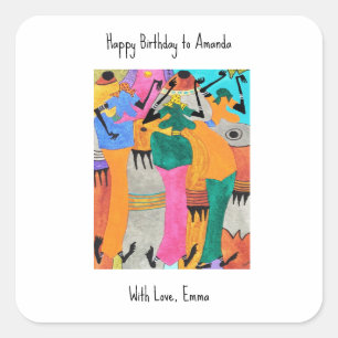Geburtstag, Aquarell Kenya African Art Joy Dance Quadratischer Aufkleber