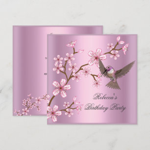 Geburtstag Asiatische rosa Blüten Blumen Vogel Einladung