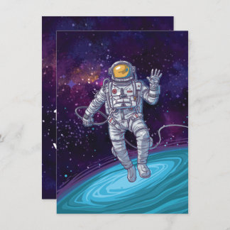 Geburtstag. Astronaut im Weltraum mit Sternen & Ga Einladung