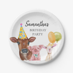 Geburtstag auf dem Bauernhof Aquarellkühe Schweine Pappteller