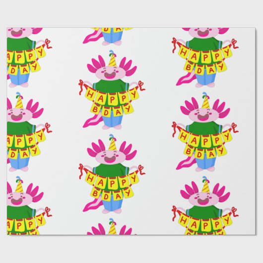 Geburtstag Axolotl Geschenkpapier (Flach)