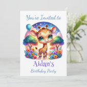 Geburtstag Baby Giraffe Fantasy Safari Einladung (Stehend Vorderseite)