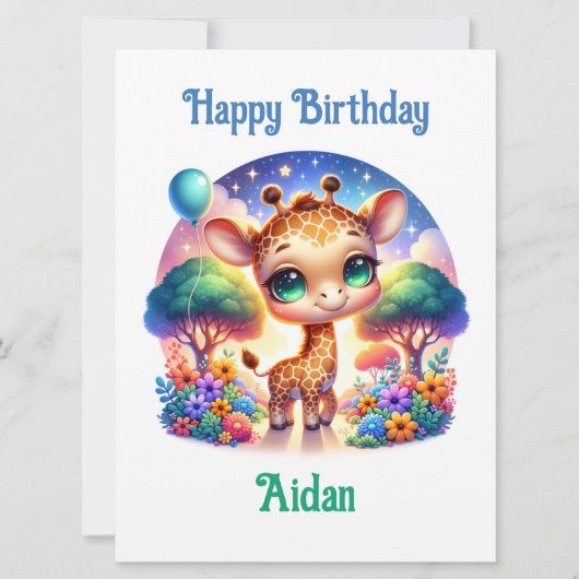 Geburtstag Baby Giraffe Fantasy Safari Karte (Vorderseite)