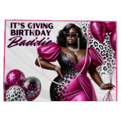 Geburtstag Baddie Black Woman Pink & Leopard Große Geschenktüte (Rückseite)