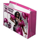Geburtstag Baddie Black Woman Pink & Leopard Große Geschenktüte (Vorderseite Schrägansicht)