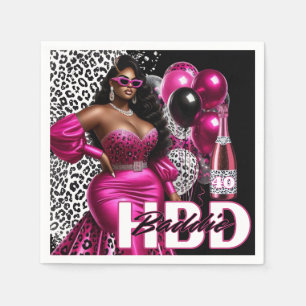 Geburtstag Baddie Black Woman Pink & Leopard Serviette