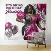 Geburtstag Baddie Black Woman Pink & Leopard Wandteppich (Beispiel (Horizontal))
