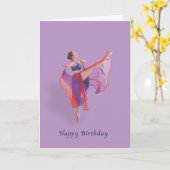 Geburtstag, Ballerina in Rot, Blau und Lavendel Karte (Gelbe Blume)