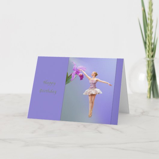 Geburtstag, Ballerina, Orchid auf Lila Karte (Vorderseite)