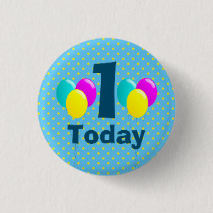 Geburtstag, Balloons, Blue Polka Dots anpassbar Button